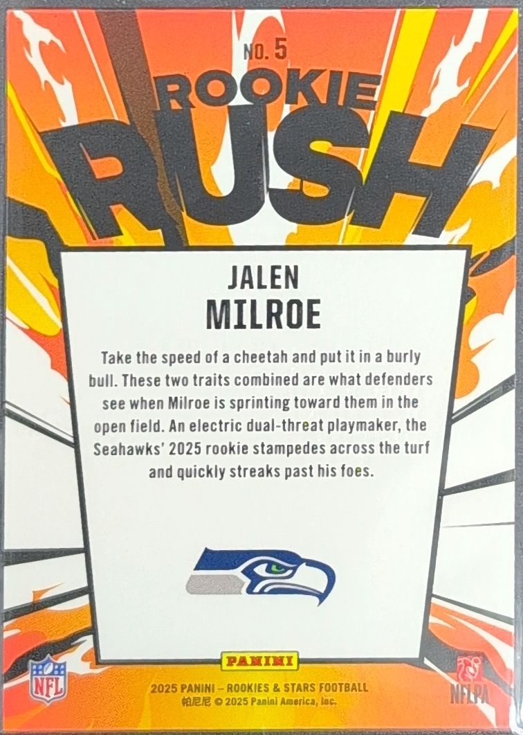 2025 Panini Rookies & Stars Jalen Milroe #5 Rookie Rush Seattle Seahawks back