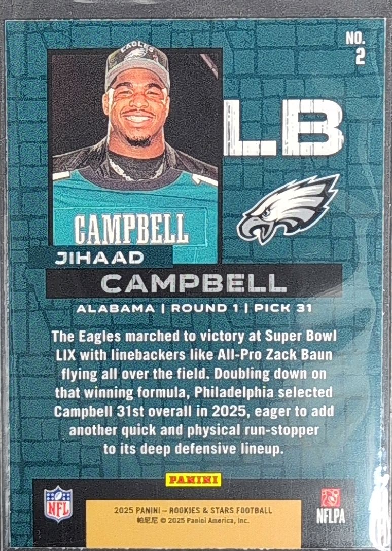 2025 Panini Rookies & Stars Jihaad Campbell #2 Draft Class Philadelphia Eagles back