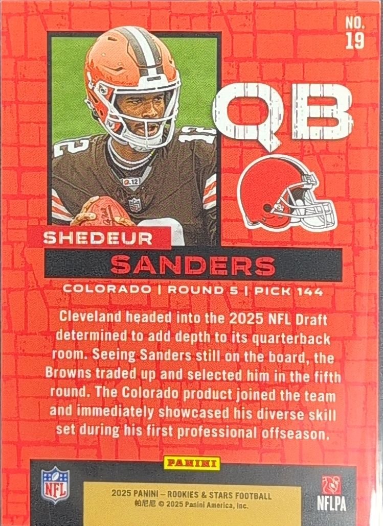 Shedeur Sanders 2025 Panini Rookies & Stars #19 Draft Class Cleveland Browns - back image
