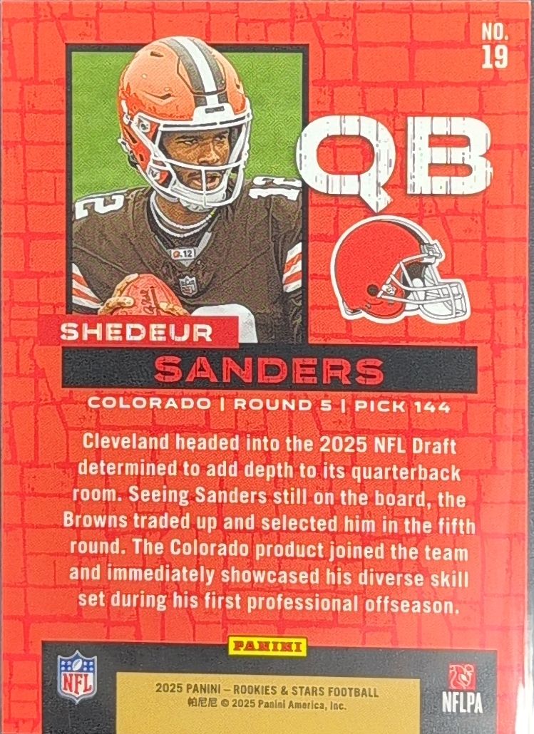 2025 Panini Rookies & Stars Shedeur Sanders #19 Draft Class Cleveland Browns back