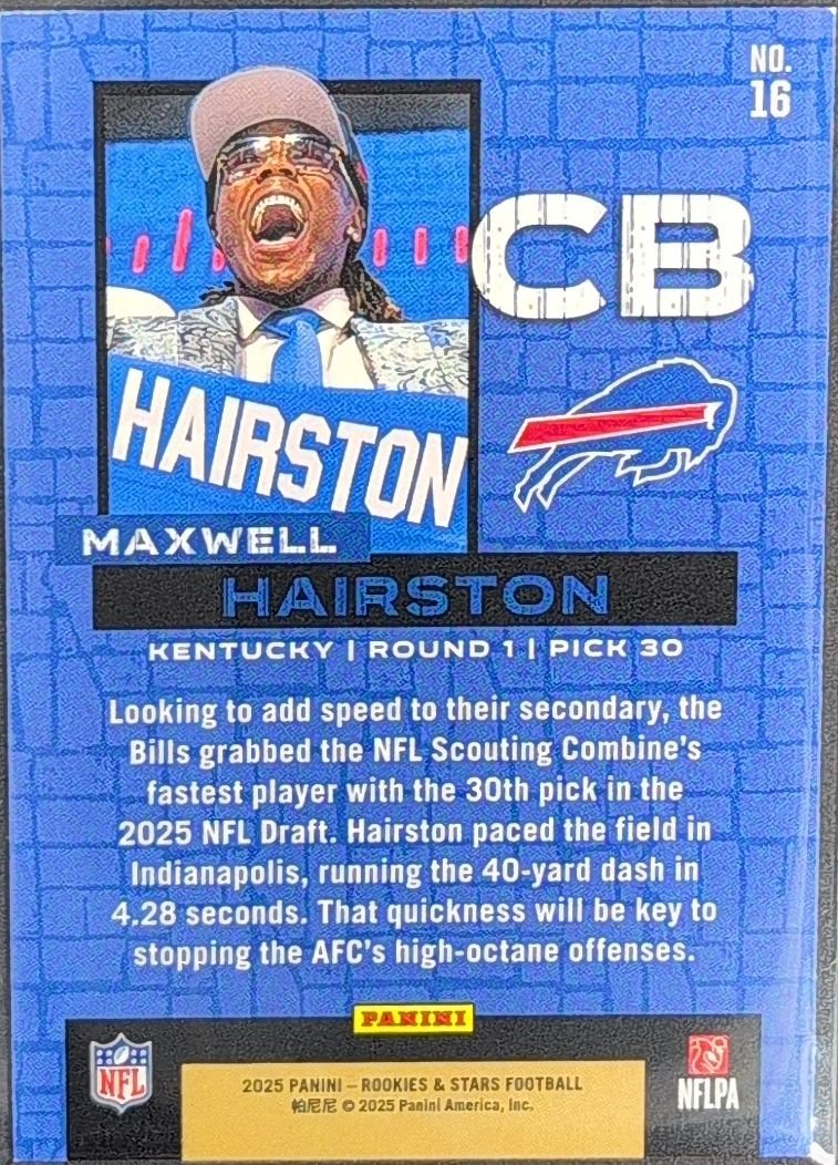 Maxwell Hairston 2025 Panini Rookies & Stars #16 Draft Class Buffalo Bills - back image
