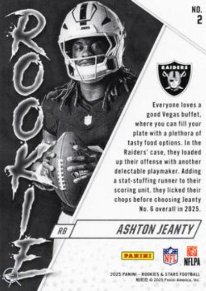 2025 Panini Rookies & Stars Ashton Jeanty #2 Rookie Exclusive Las Vegas Raiders back