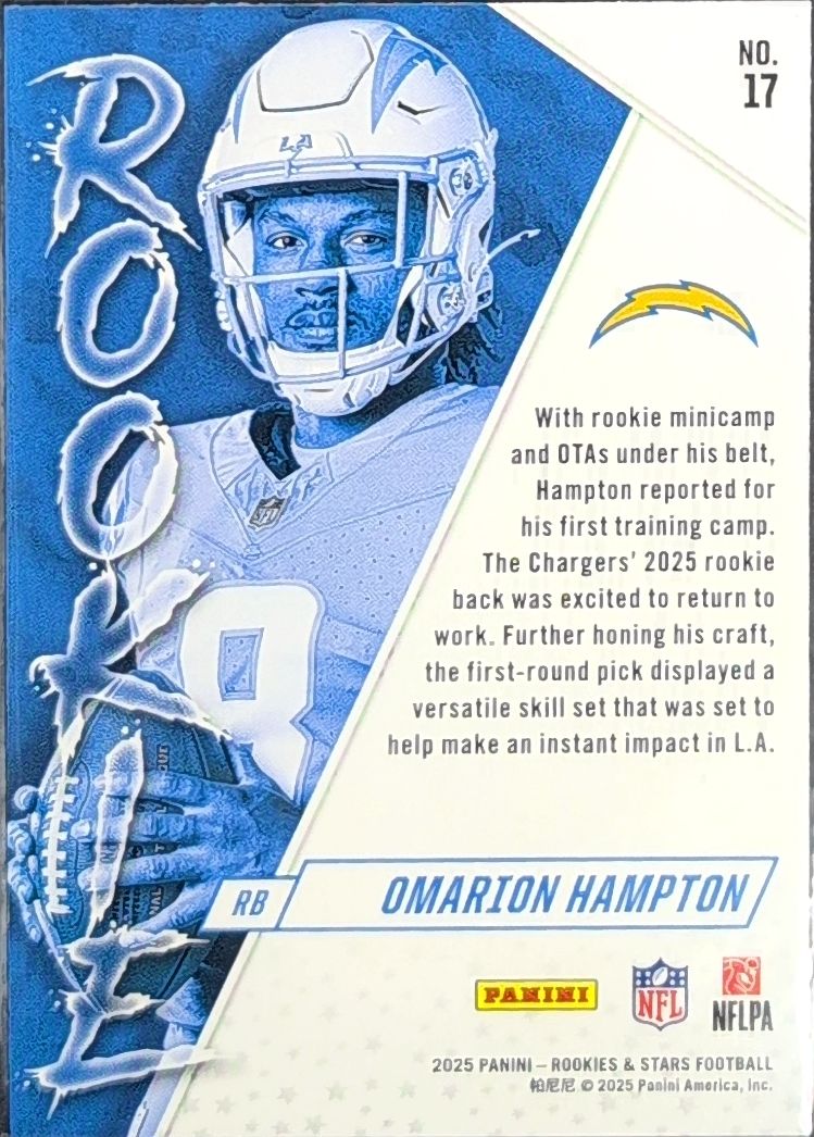 2025 Panini Rookies & Stars Omarion Hampton #17 Rookie Exclusive Los Angeles Chargers back