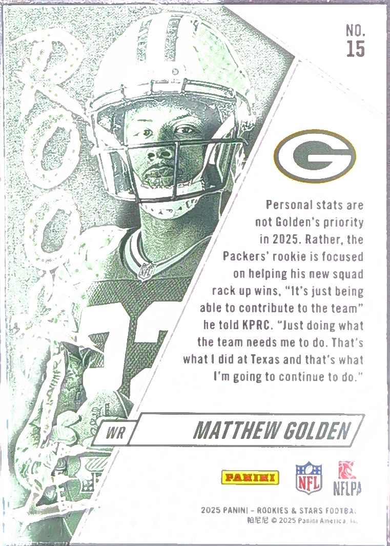 2025 Panini Rookies & Stars Matthew Golden #15 Rookie Exclusive Green Bay Packers back