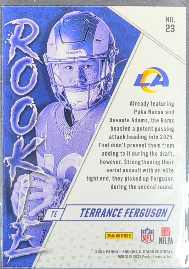 2025 Panini Rookies & Stars Terrance Ferguson #23 Rookie Exclusive Los Angeles Rams back