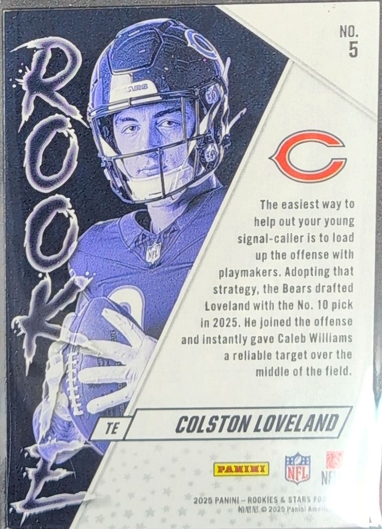 2025 Panini Rookies & Stars Colston Loveland #5 Rookie Exclusive Chicago Bears back