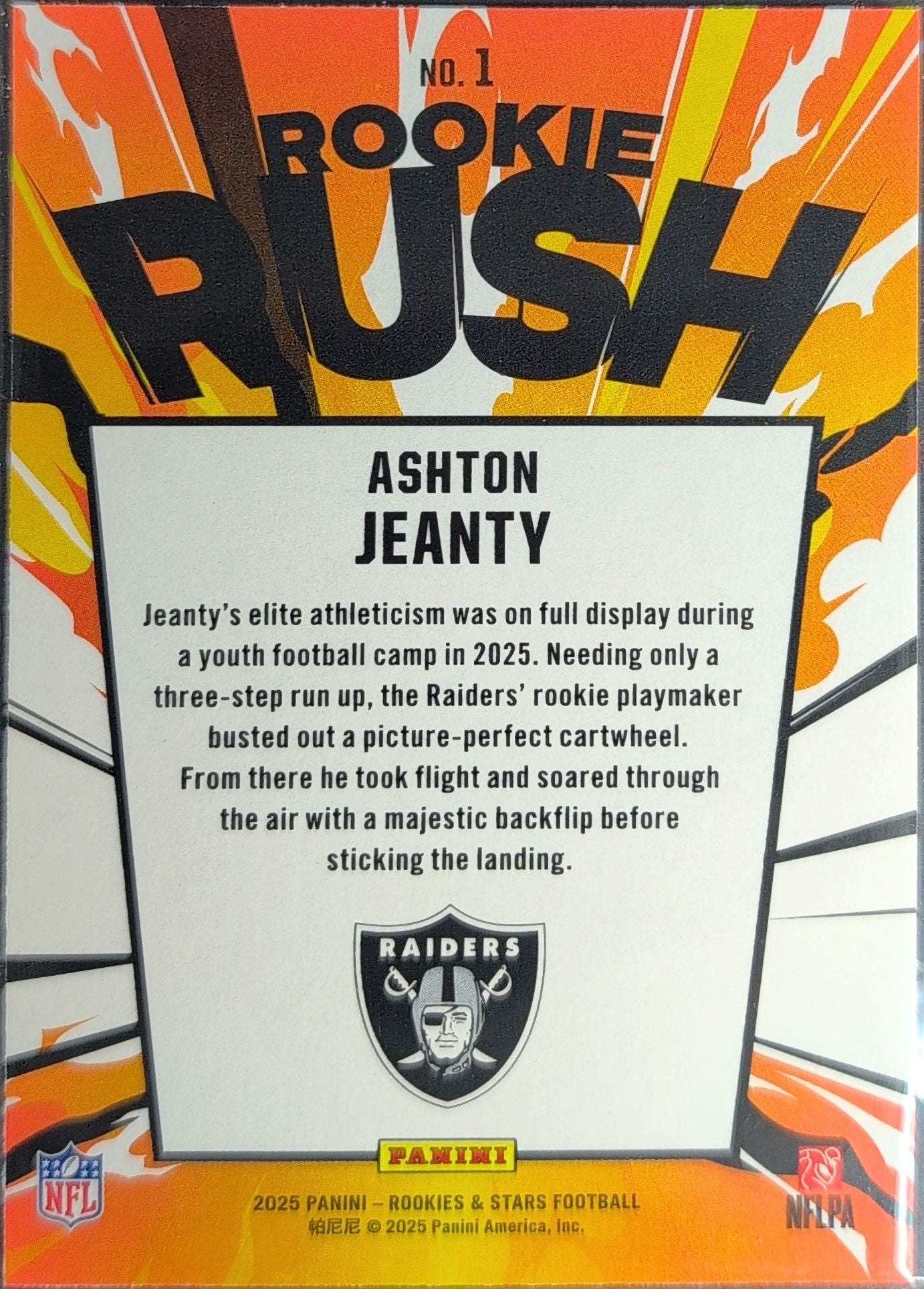 2025 Panini Rookies & Stars Ashton Jeanty #1 Rookie Rush Las Vegas Raiders back
