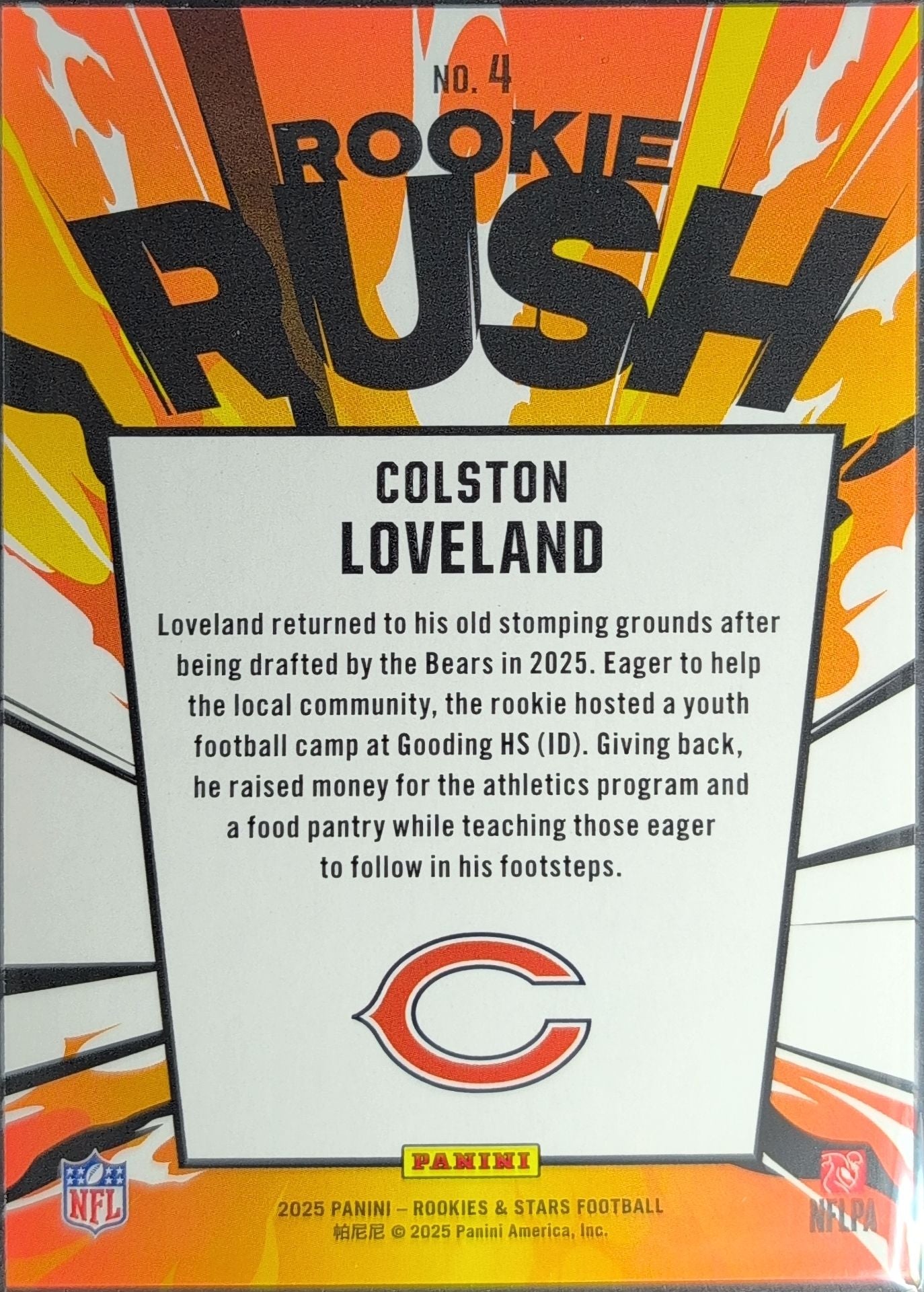 2025 Panini Rookies & Stars Colston Loveland #4 Rookie Rush Chicago Bears back