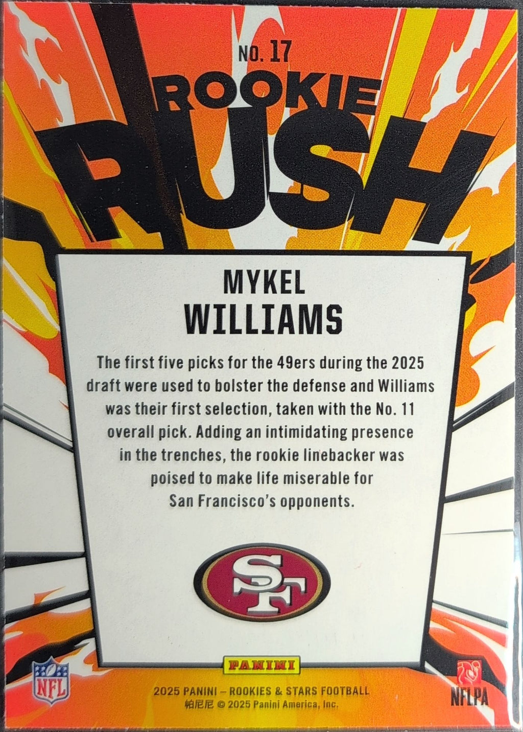 2025 Panini Rookies & Stars Mykel Williams #17 Rookie Rush San Francisco 49ers back