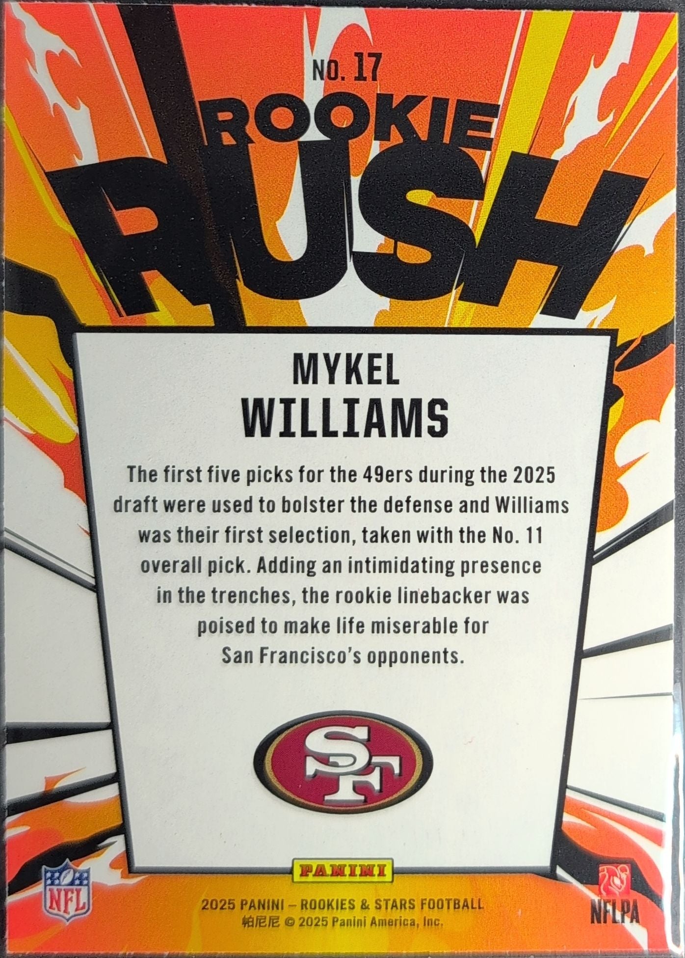 2025 Panini Rookies & Stars Mykel Williams #17 Rookie Rush San Francisco 49ers back