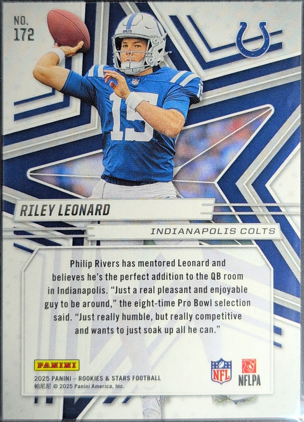 2025 Panini Rookies & Stars Riley Leonard #172 Red RC Indianapolis Colts back