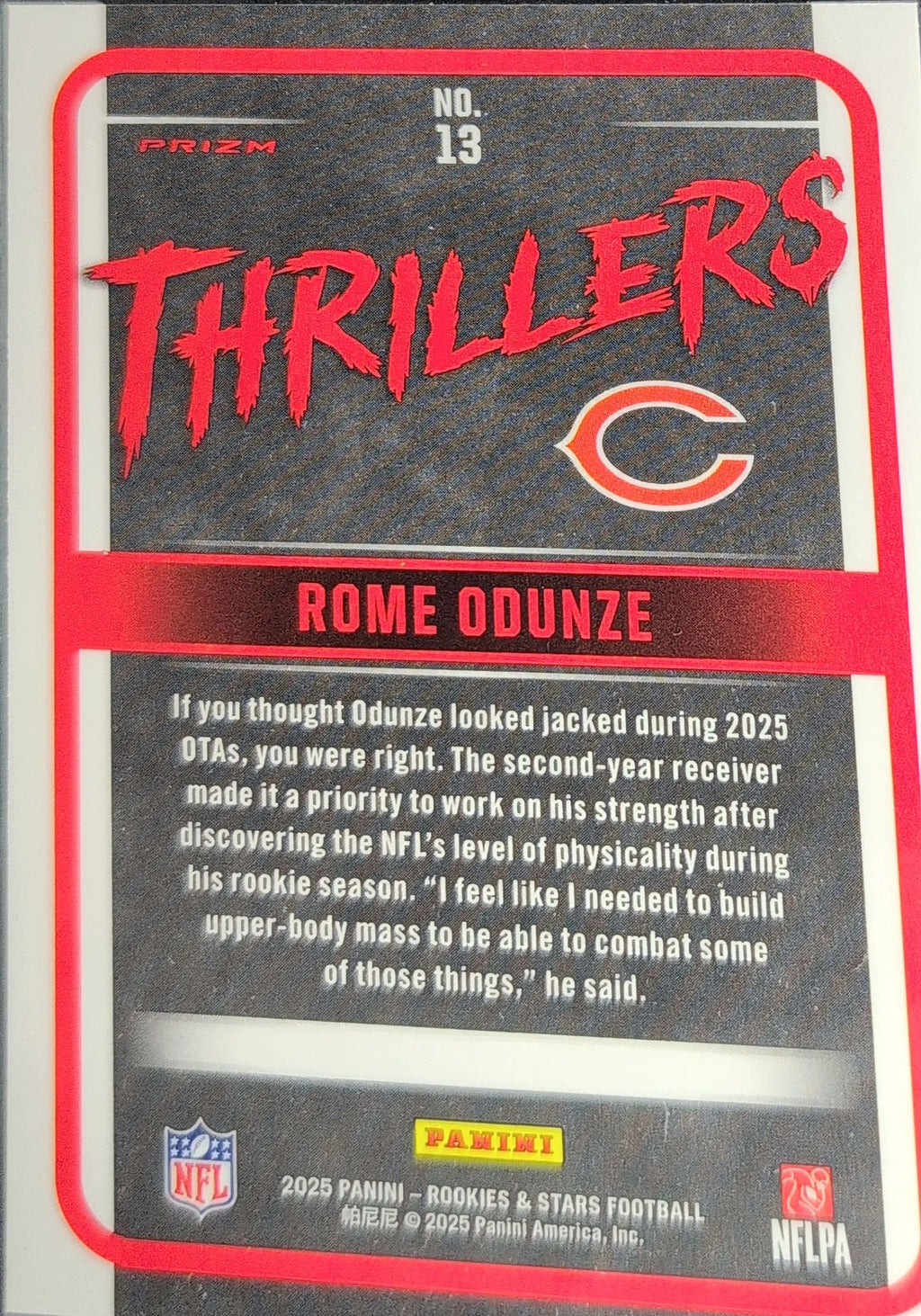 2025 Panini Rookies & Stars Rome Odunze #13 Thrillers Silver Chicago Bears back