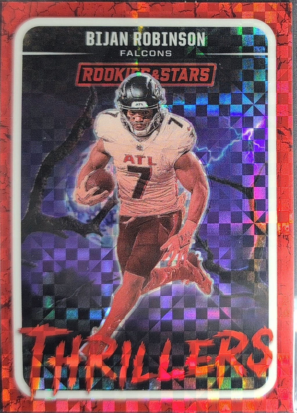 2025 Panini Rookies & Stars Bijan Robinson #10 Thrillers Red Plaid Atlanta Falcons front