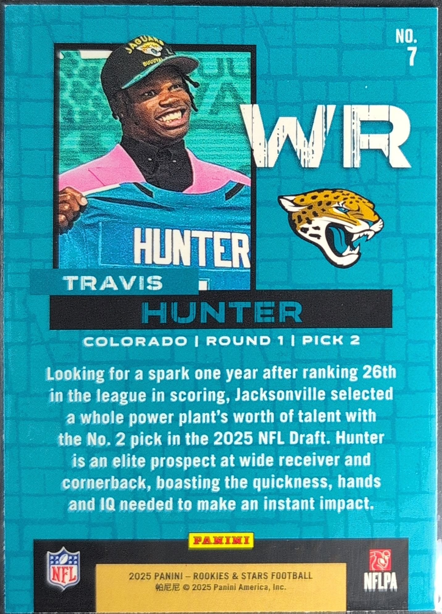 Travis Hunter 2025 Panini Rookies & Stars #7 Draft Class Jacksonville Jaguars - back image