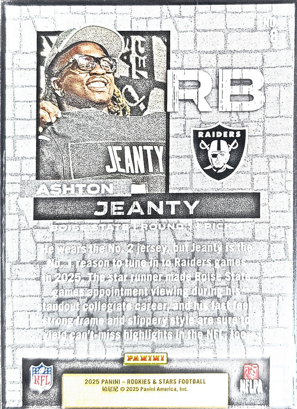 2025 Panini Rookies & Stars Ashton Jeanty #8 Draft Class Las Vegas Raiders back