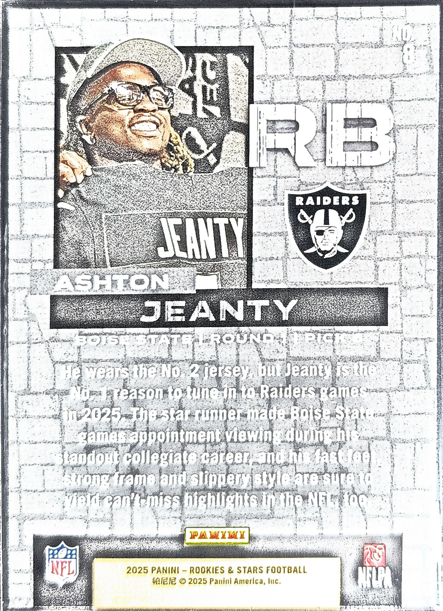 2025 Panini Rookies & Stars Ashton Jeanty #8 Draft Class Las Vegas Raiders back