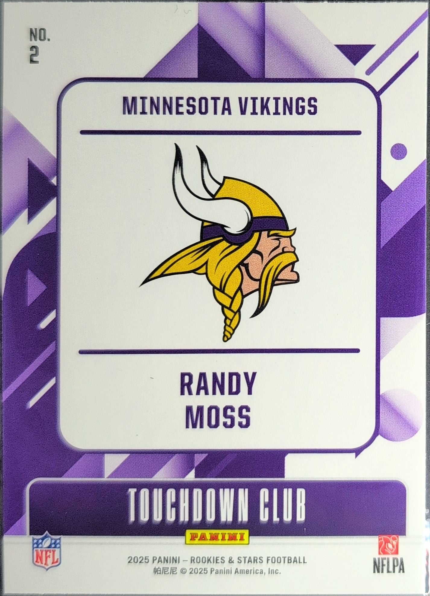 2025 Panini Rookies & Stars Randy Moss #2 Touchdown Club Minnesota Vikings back