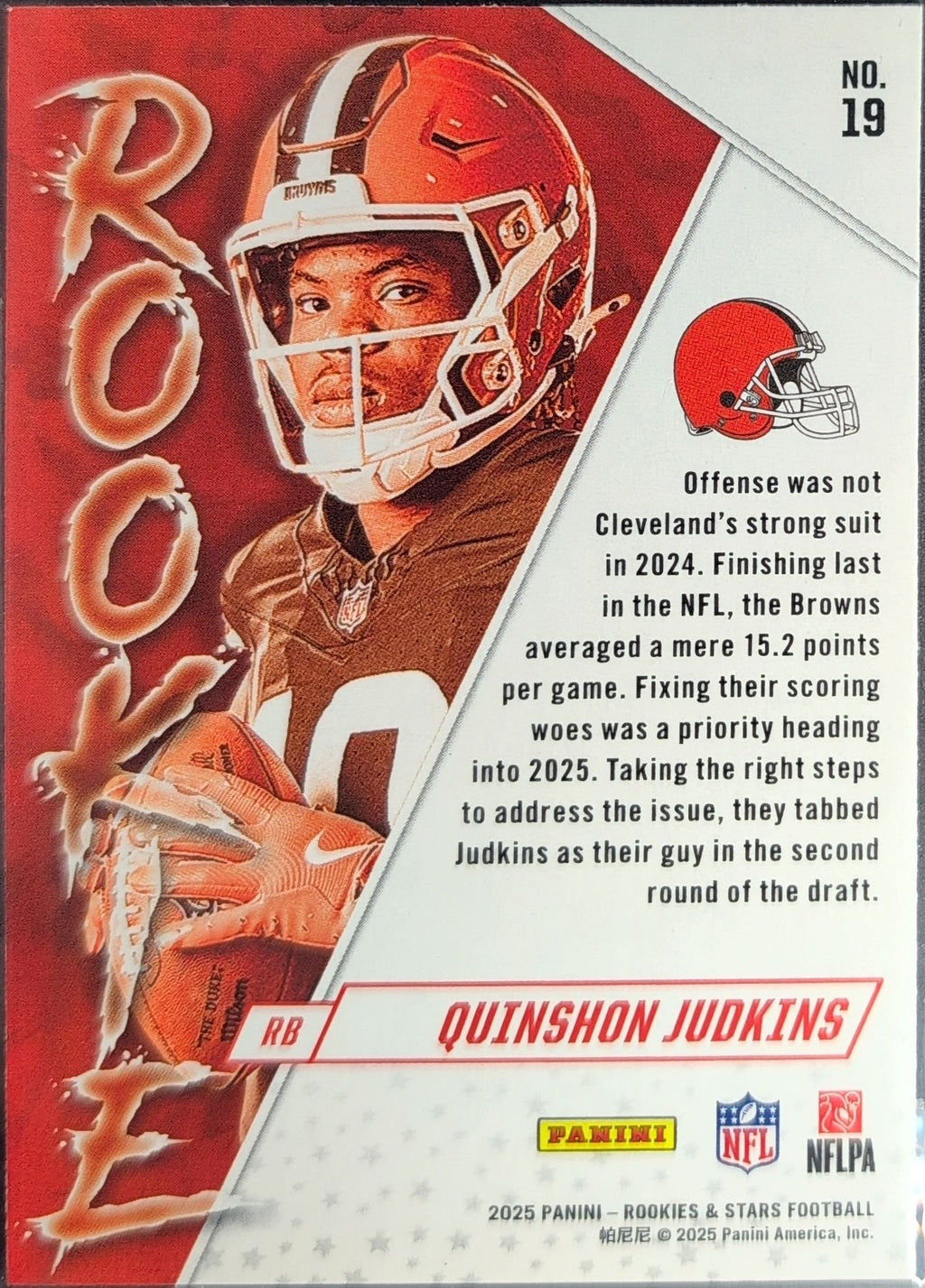 Quinshon Judkins 2025 Panini Rookies & Stars #19 Rookie Exclusive Cleveland Browns - back image