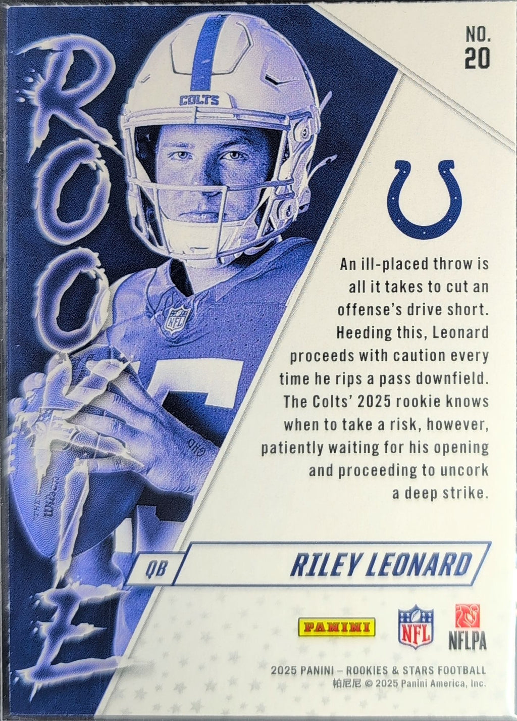 2025 Panini Rookies & Stars Riley Leonard #20 Rookie Exclusive Indianapolis Colts back