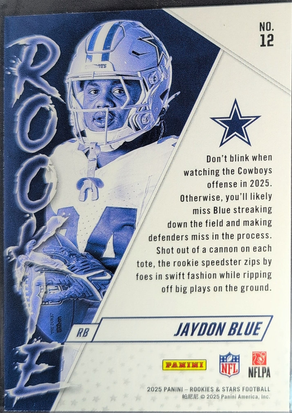 2025 Panini Rookies & Stars Jaydon Blue #12 Rookie Exclusive Dallas Cowboys back