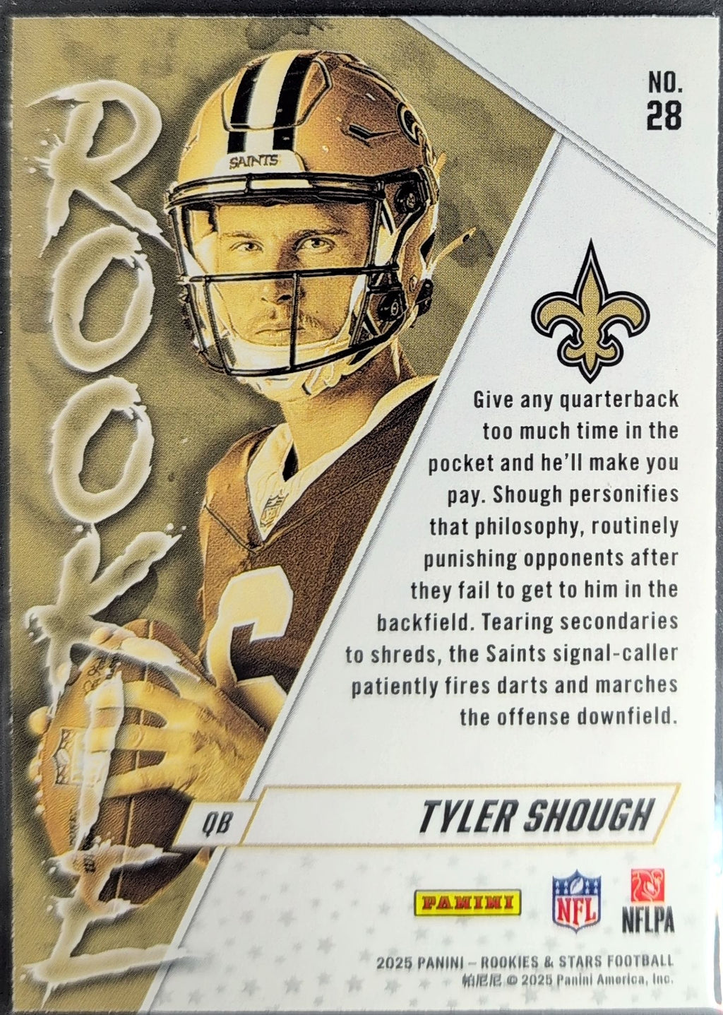 2025 Panini Rookies & Stars Tyler Shough #28 Rookie Exclusive New Orleans Saints back