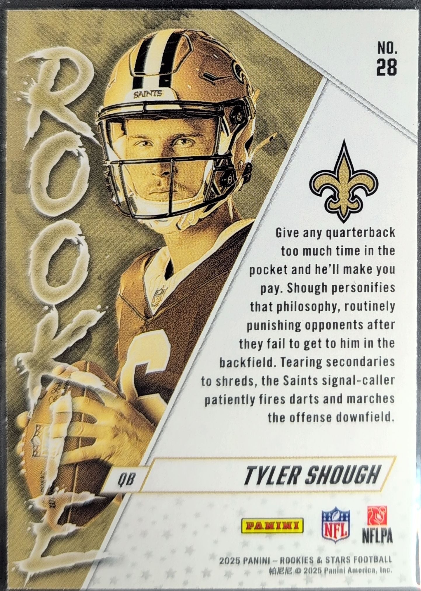 2025 Panini Rookies & Stars Tyler Shough #28 Rookie Exclusive New Orleans Saints back