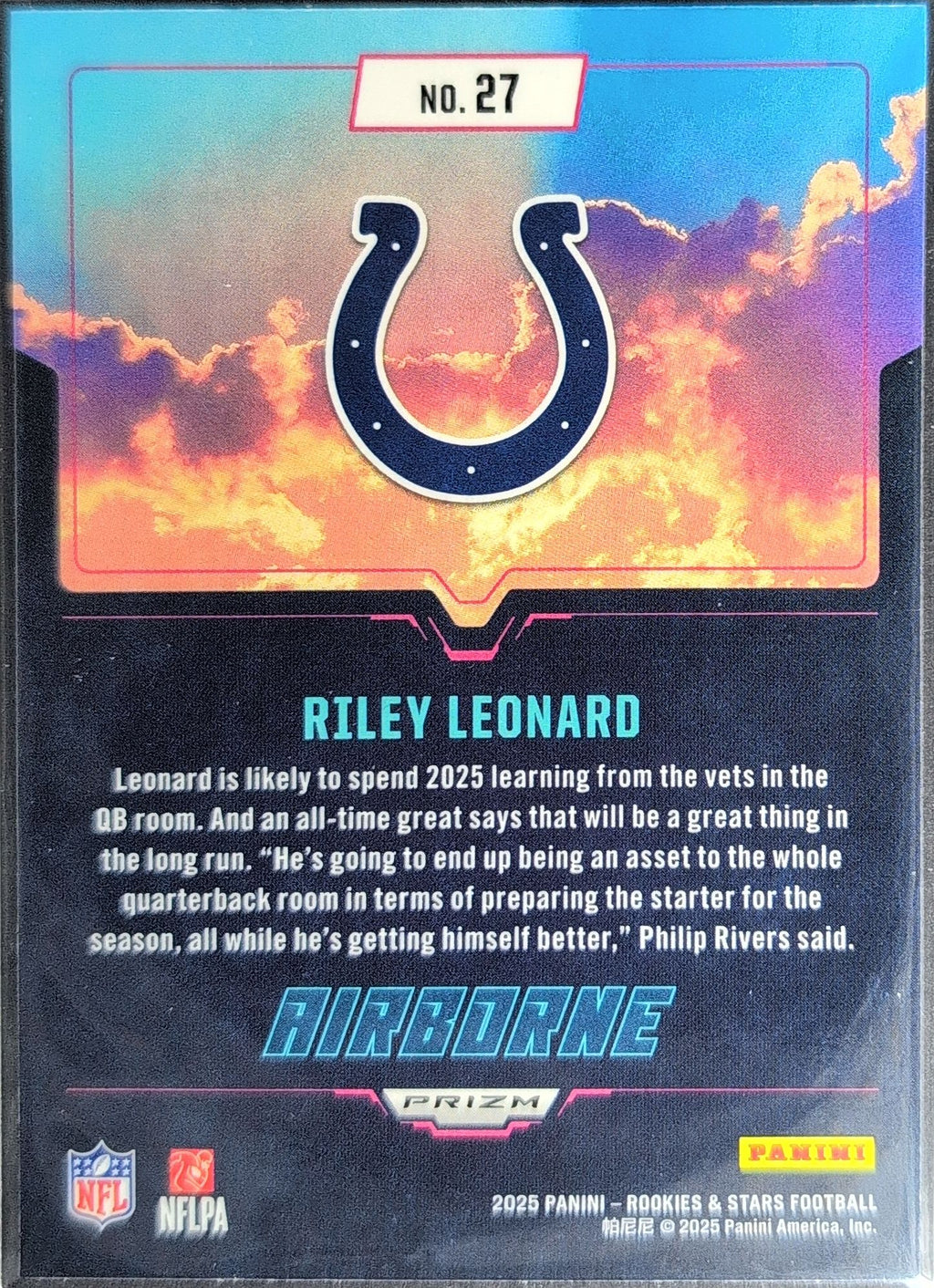 2025 Panini Rookies & Stars Riley Leonard #27 Airborne Red Plaid Indianapolis Colts back