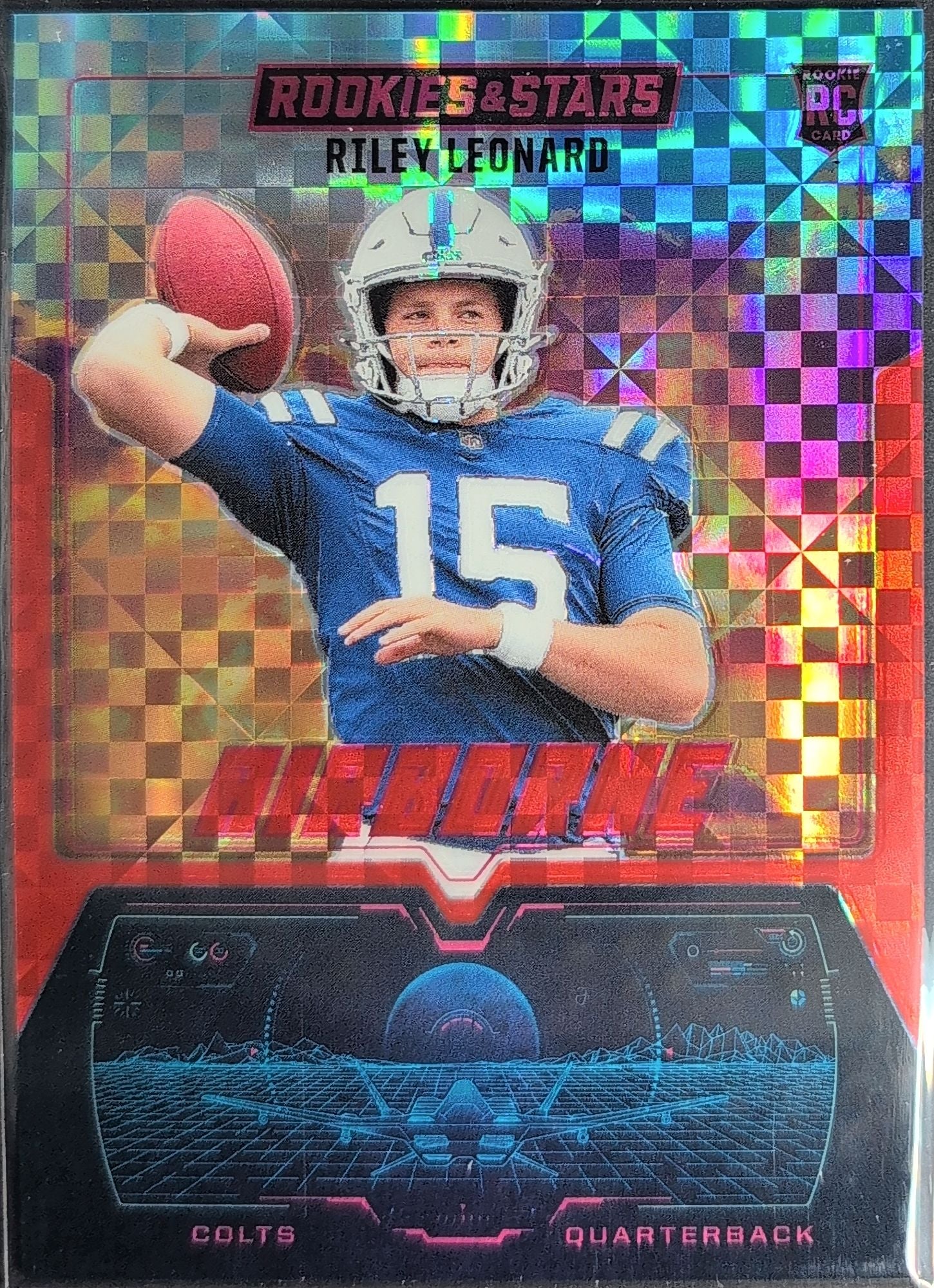 2025 Panini Rookies & Stars Riley Leonard #27 Airborne Red Plaid Indianapolis Colts front