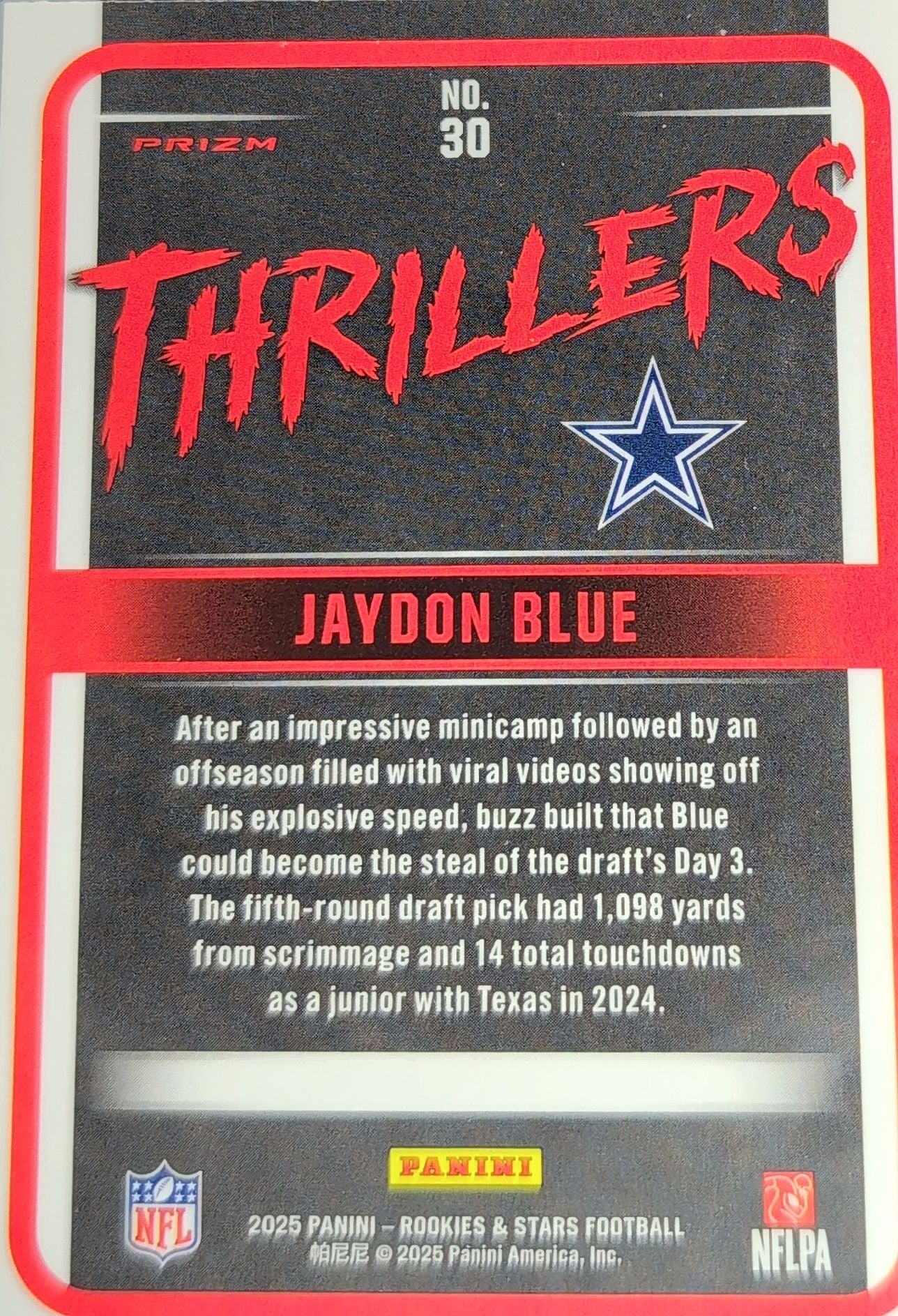 2025 Panini Rookies & Stars Jaydon Blue #30 Thrillers Red Plaid Dallas Cowboys back