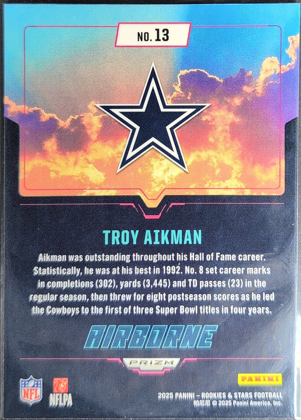 2025 Panini Rookies & Stars Troy Aikman #13 Airborne Red Plaid Dallas Cowboys back