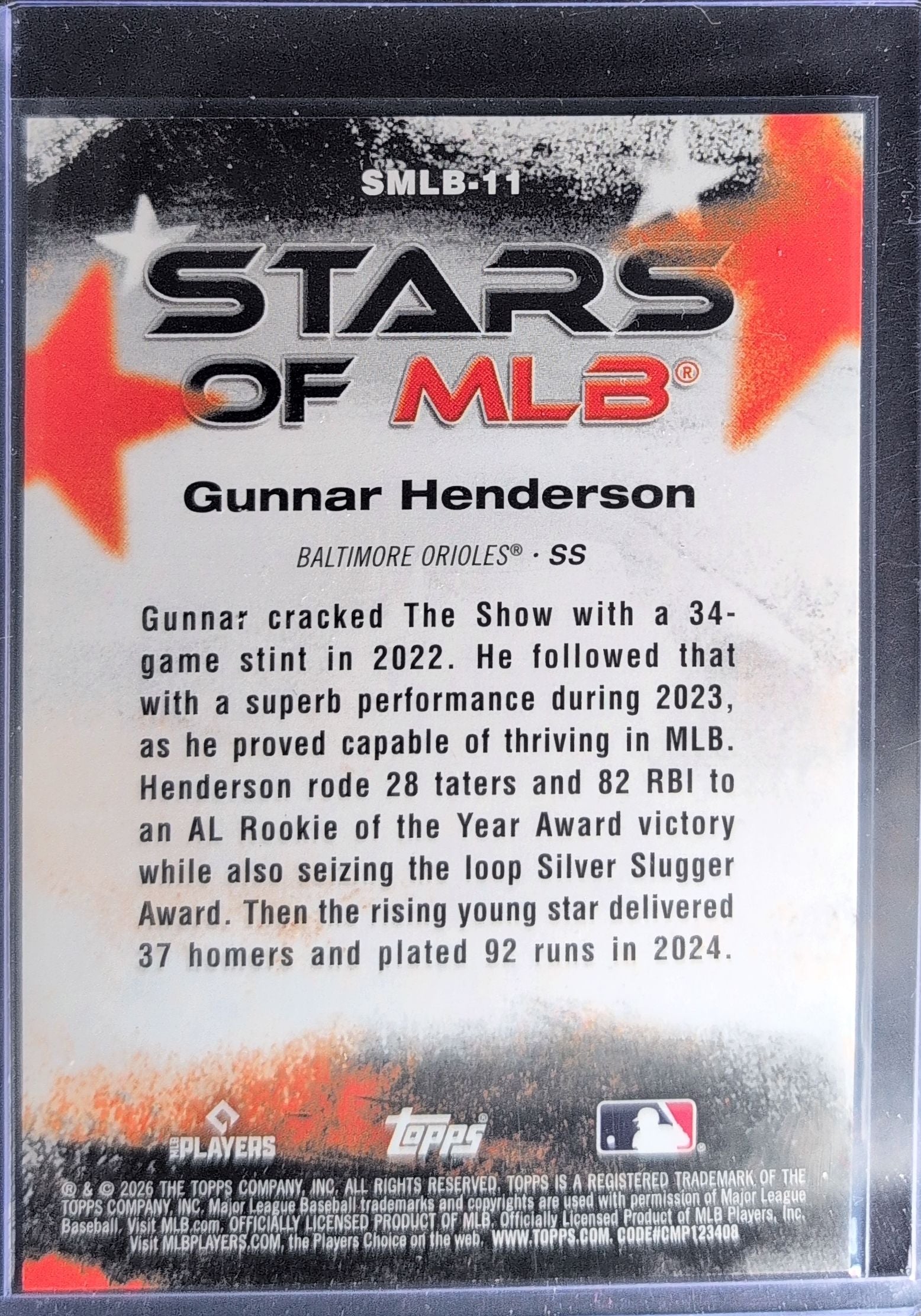 2026 Topps Gunnar Henderson #SMLB-11 Stars of MLB Baltimore Orioles back