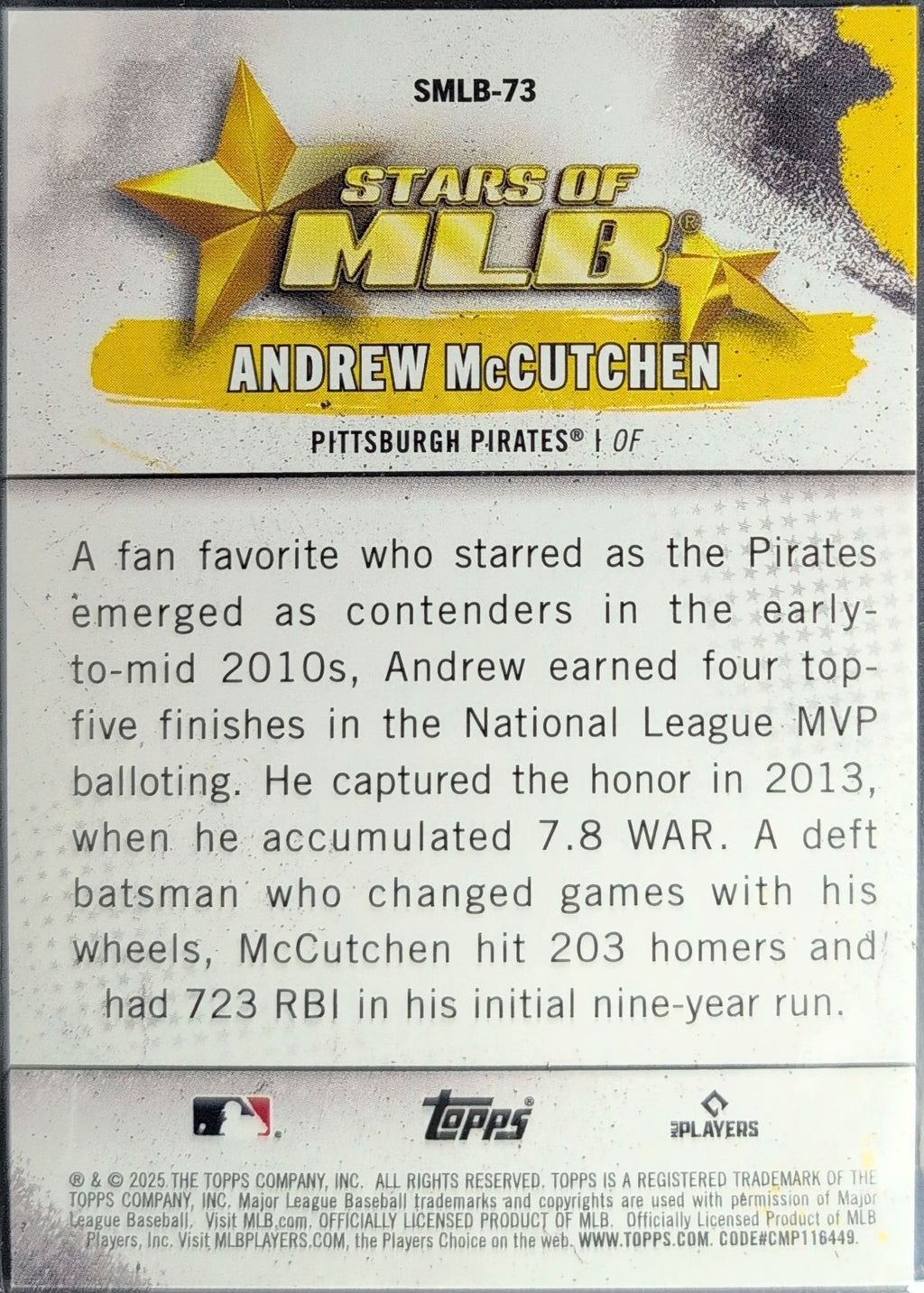2025 Topps Update Andrew McCutchen #SMLB-73 Stars of MLB Pittsburgh Pirates back