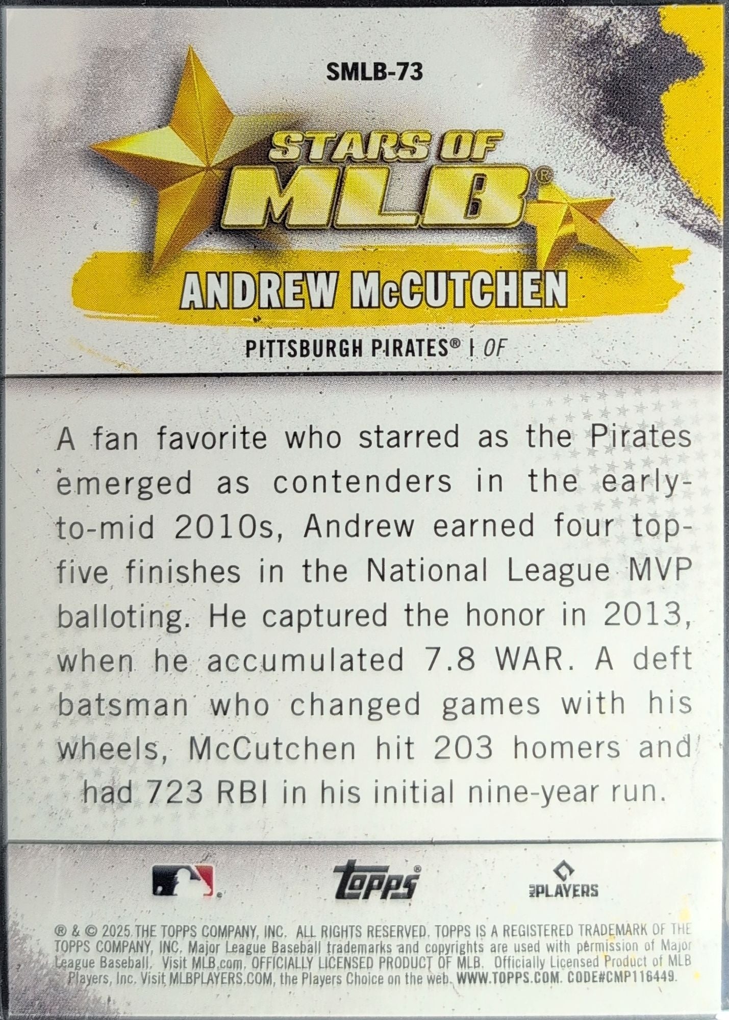 2025 Topps Update Andrew McCutchen #SMLB-73 Stars of MLB Pittsburgh Pirates back