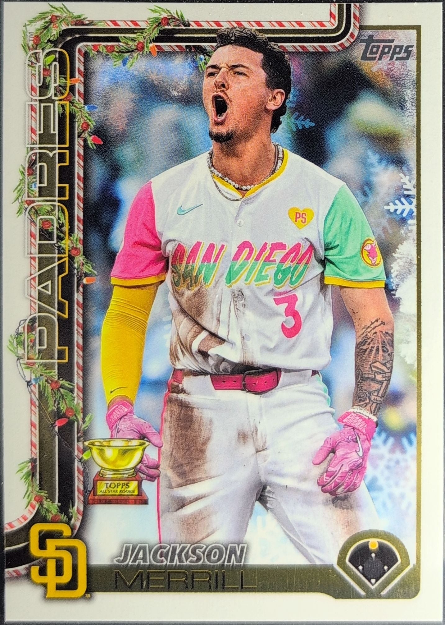 2025 Topps Holiday Jackson Merrill #H30 Green Holiday Plaid San Diego Padres front