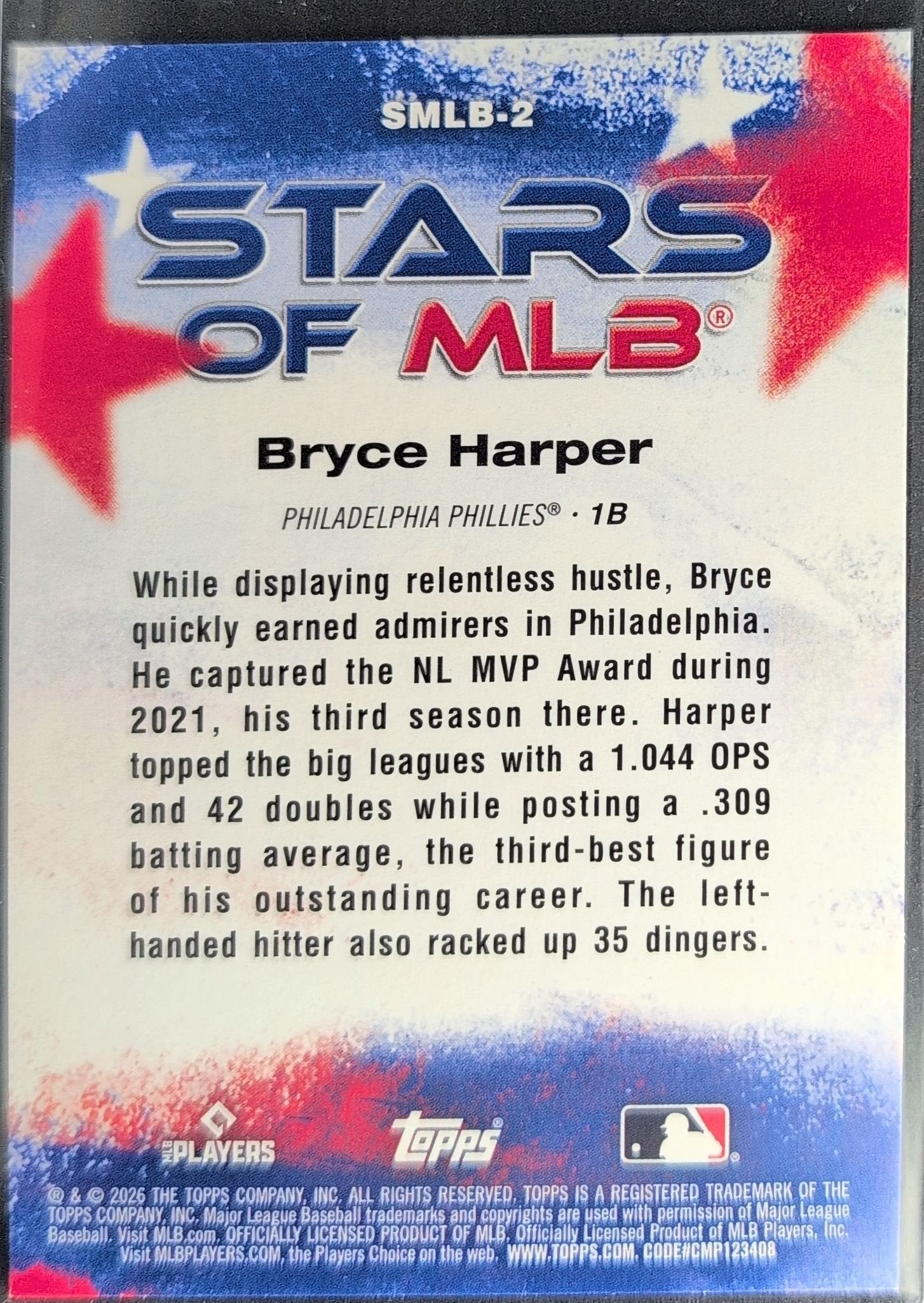 Bryce Harper 2026 Topps #SMLB-2 Stars of MLB Philadelphia Phillies - back image