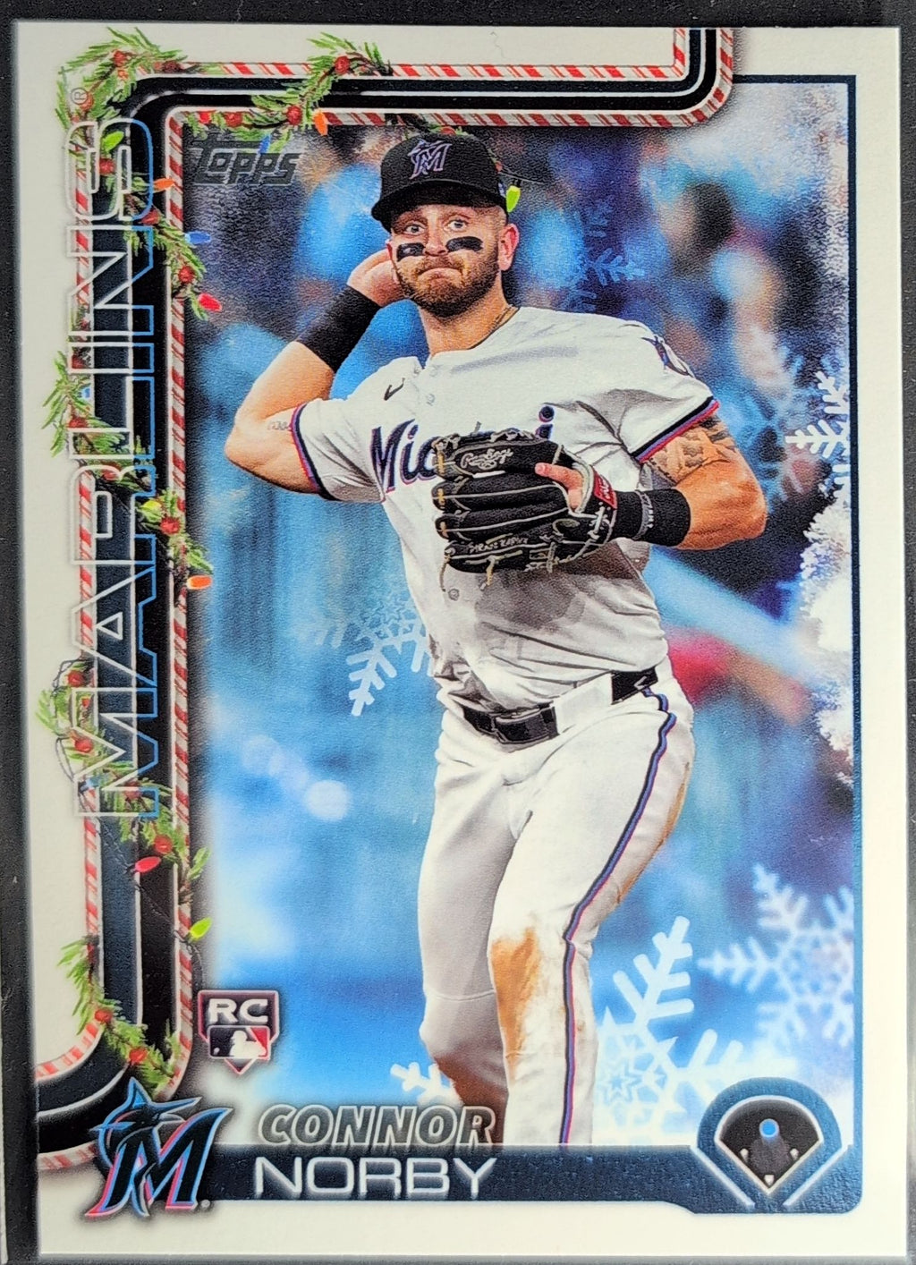 2025 Topps Holiday Connor Norby #H72 Green Holiday Plaid RC Miami Marlins front