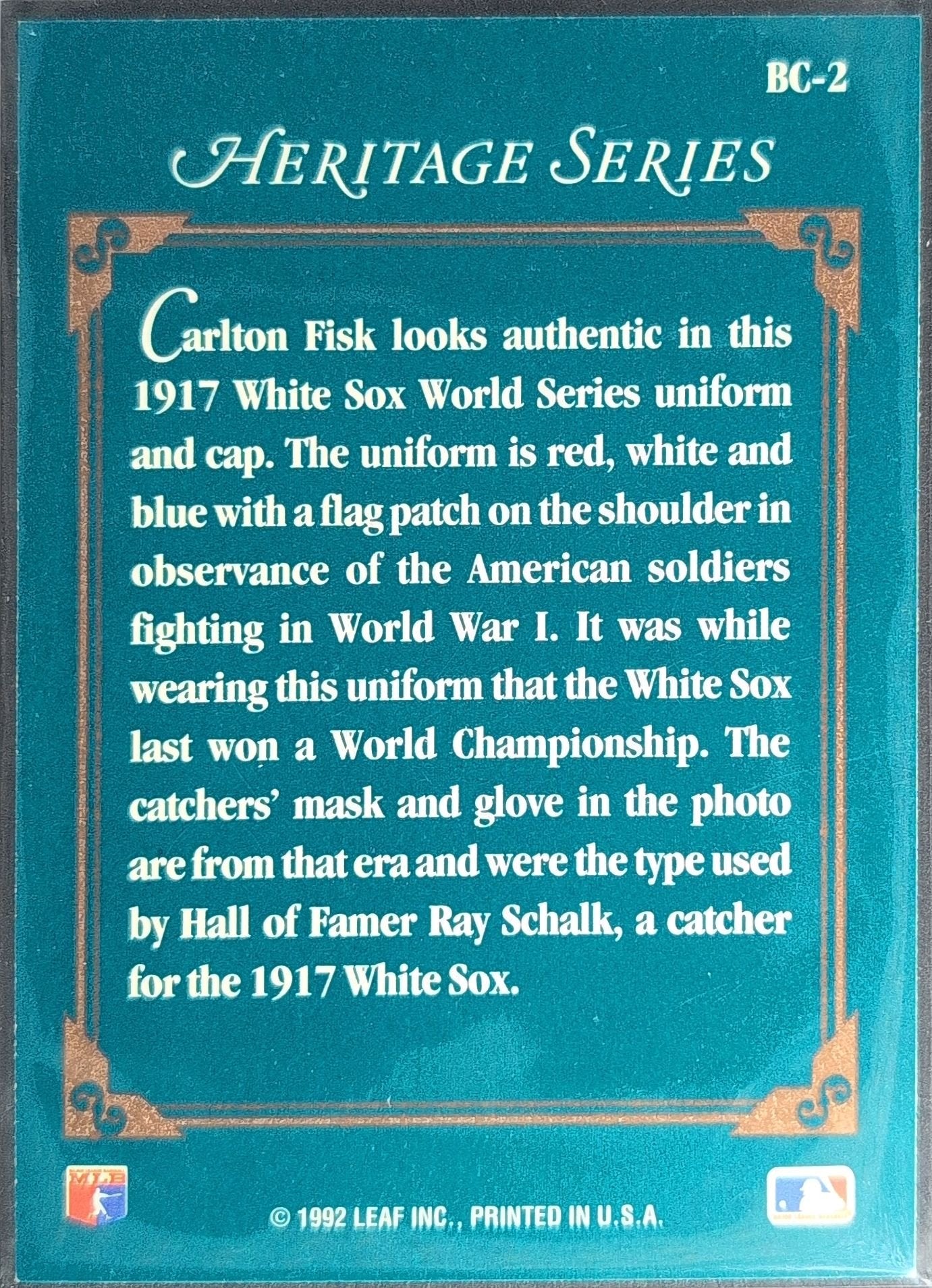 Carlton Fisk 1992 Studio #BC-2 Heritage Chicago White Sox - back image