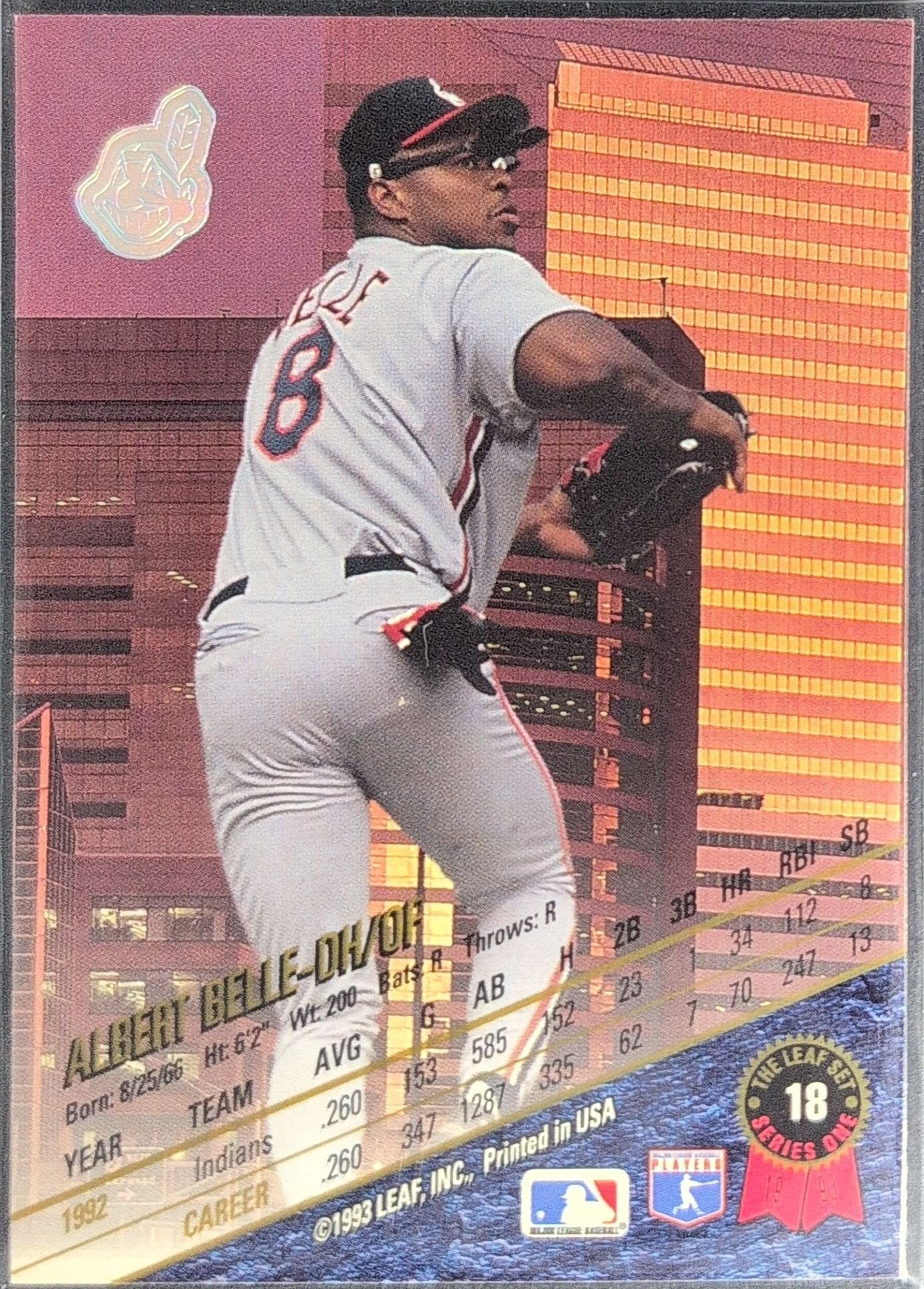 Albert Belle 1993 Leaf #18 Cleveland Indians - back image