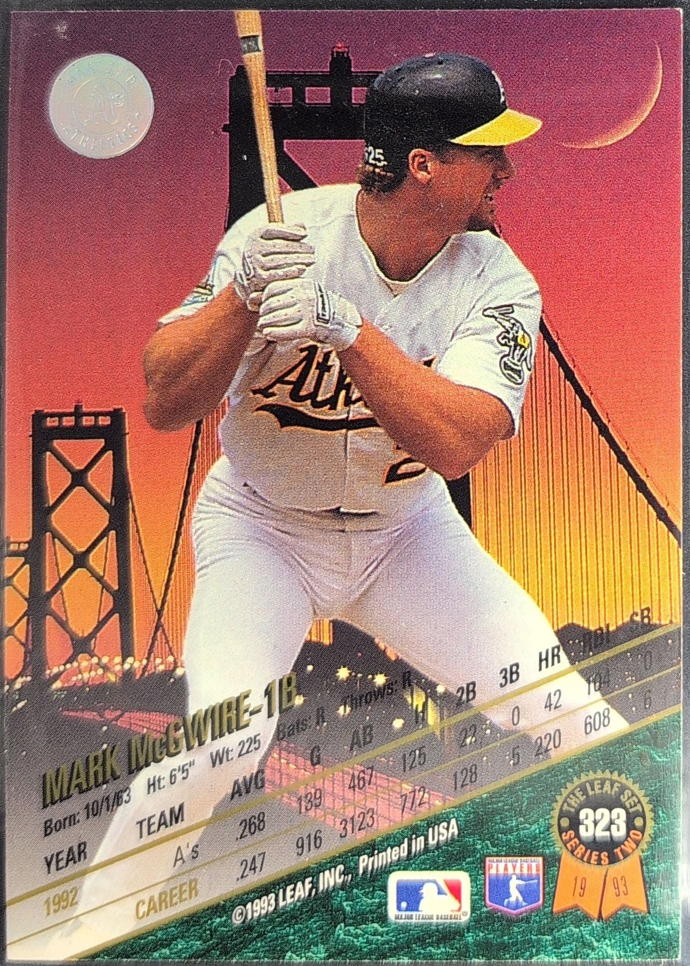 1993 Leaf Mark McGwire #323 Oakland Athletics back