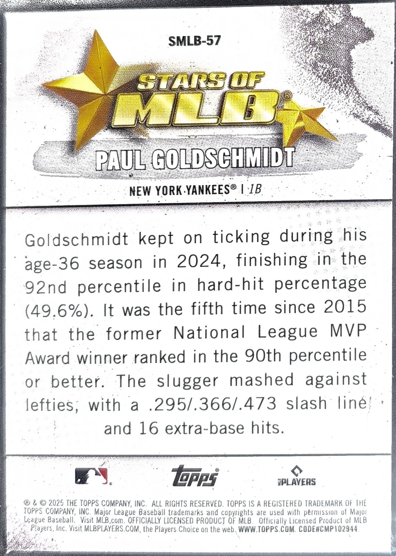2025 Topps Paul Goldschmidt #SMLB-57 Stars of MLB New York Yankees back