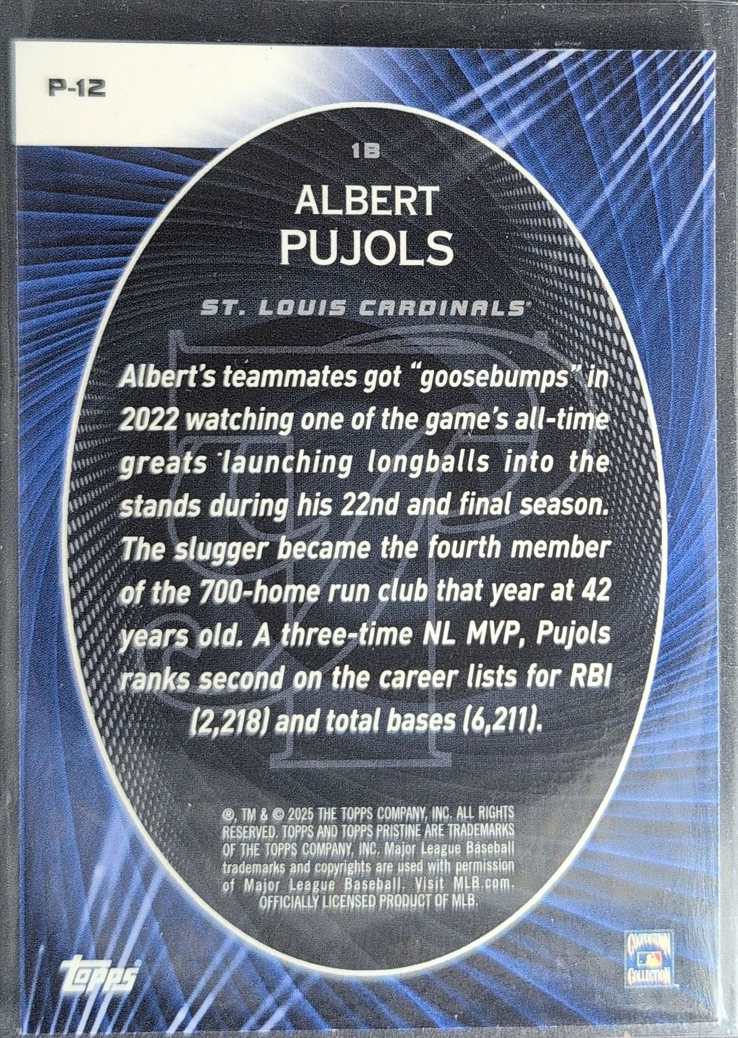 Albert Pujols 2025 Topps Pristine #P-12 Perseverance St. Louis Cardinals - back image