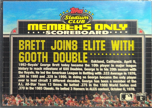1992 Stadium Club Members Only George Brett #NNO Kansas City Royals back