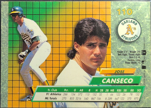 1992 Ultra Jose Canseco #110 Oakland Athletics back