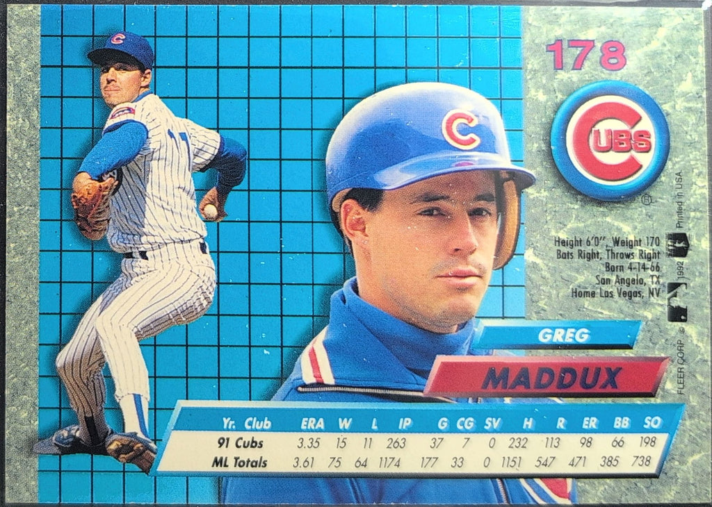 1992 Ultra Greg Maddux #178 Chicago Cubs back