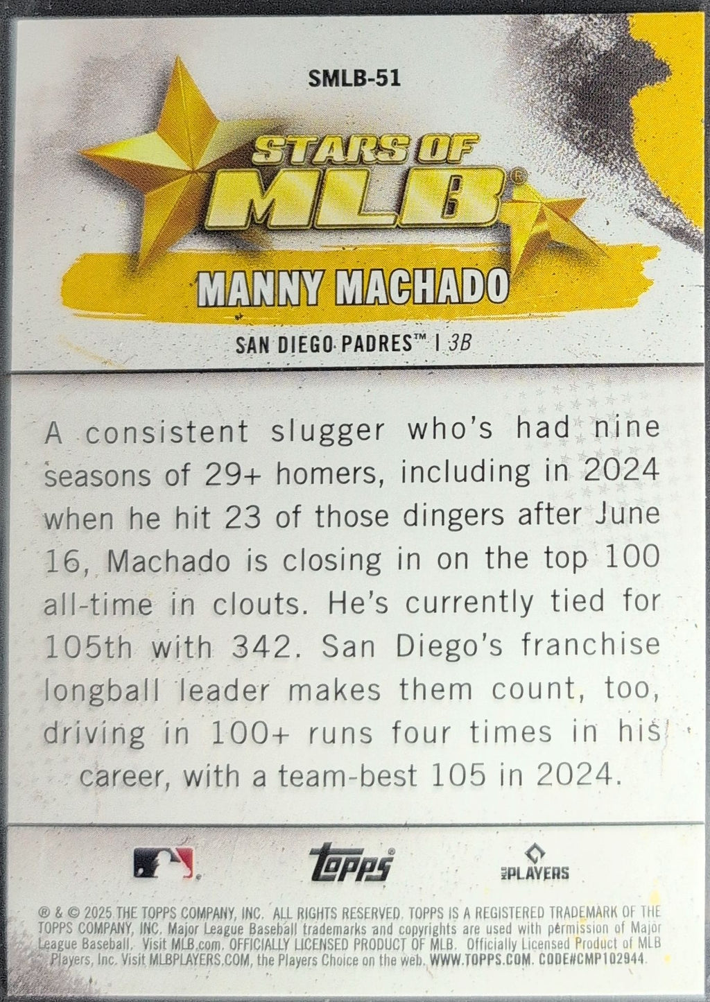2025 Topps Manny Machado #SMLB-51 Stars of MLB San Diego Padres back