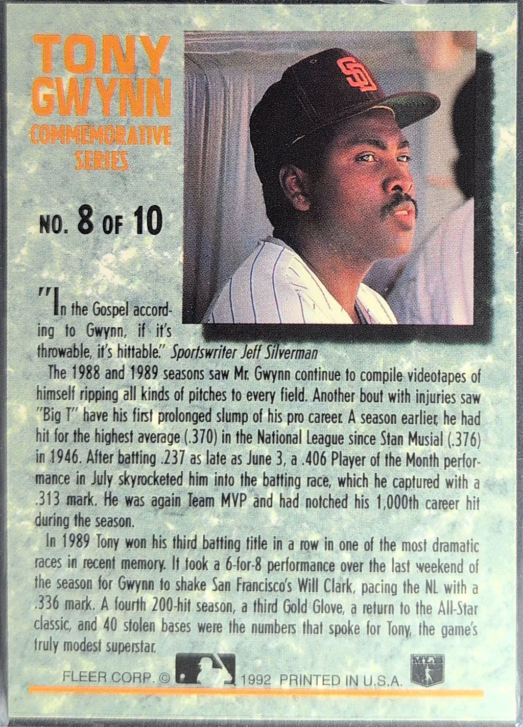 1992 Ultra Tony Gwynn #8 Tony Gwynn Commemorative Series San Diego Padres back