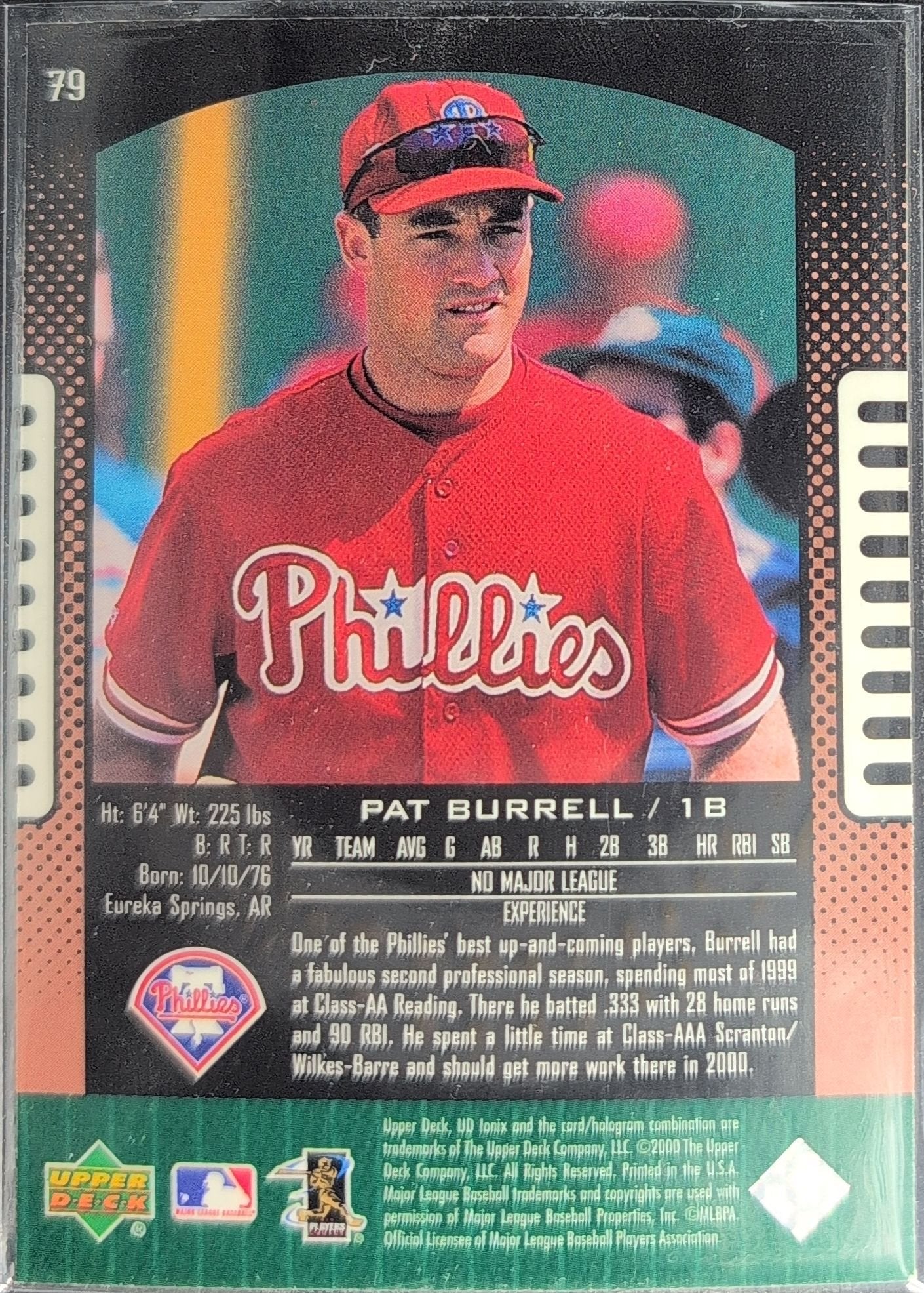 Pat Burrell 2000 UD Ionix #79 Philadelphia Phillies - back image