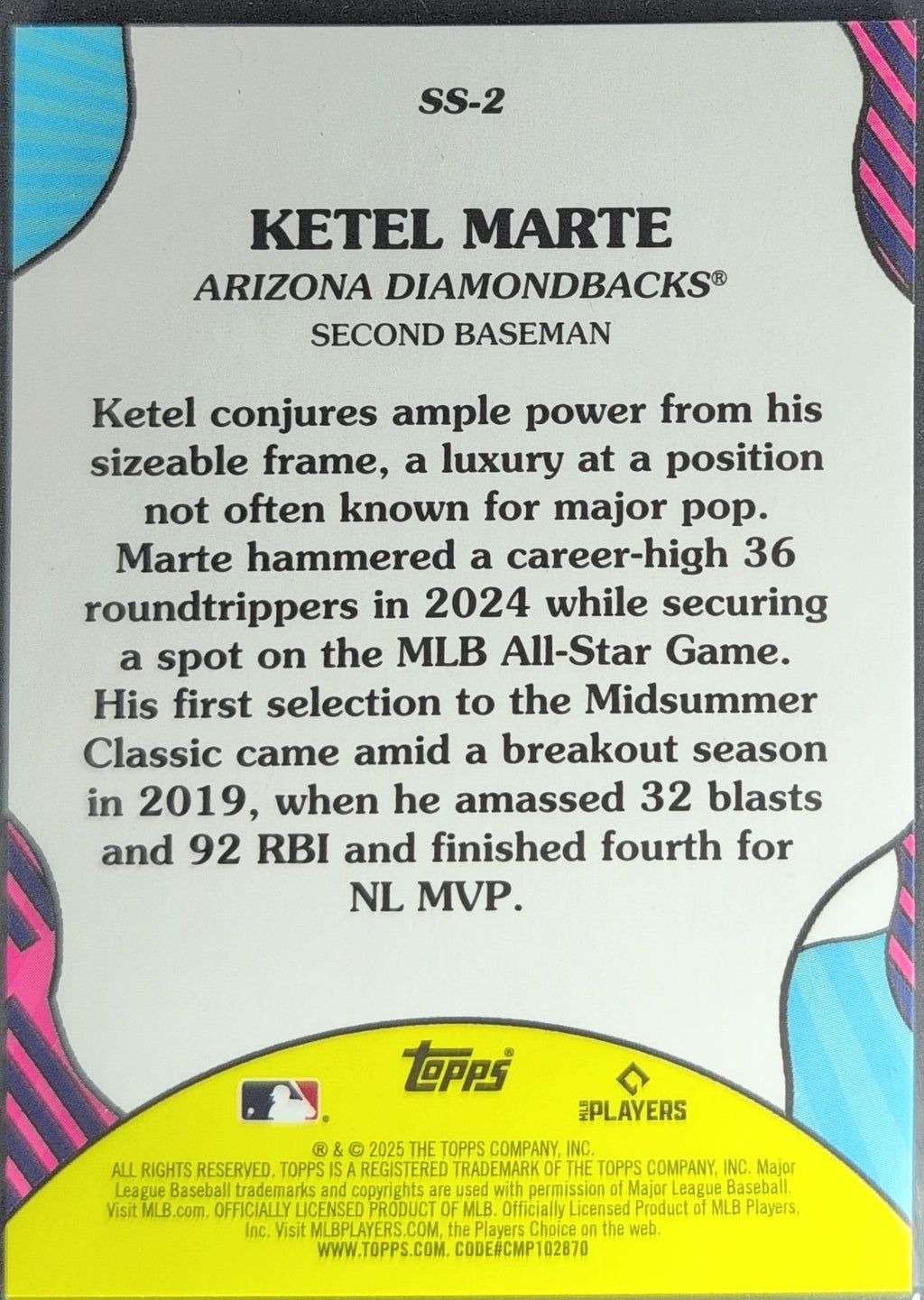 Ketel Marte 2025 Topps #SS-2 Summer Superstars Arizona Diamondbacks - back image
