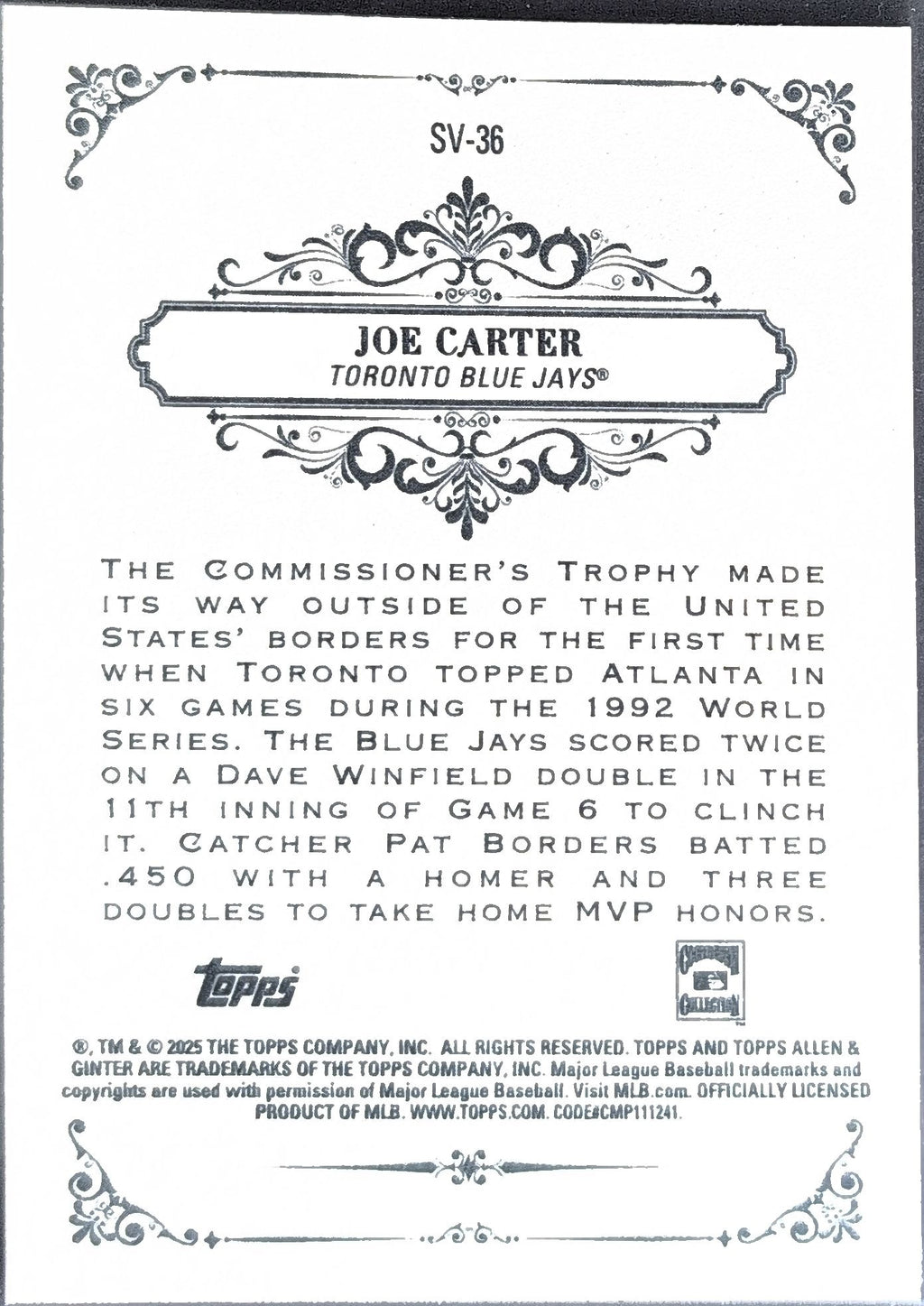 2025 Topps Allen & Ginter Joe Carter #SV-36 Sweet Victory Toronto Blue Jays back