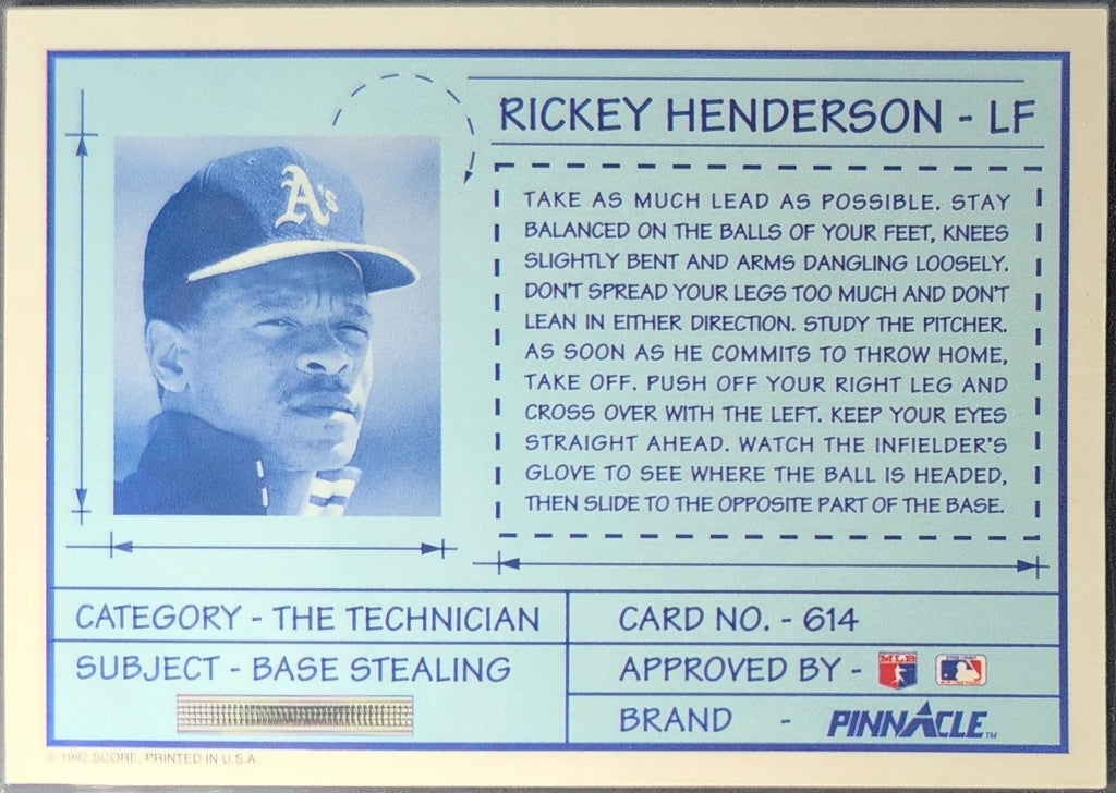 1992 Pinnacle Rickey Henderson #614 Oakland Athletics back